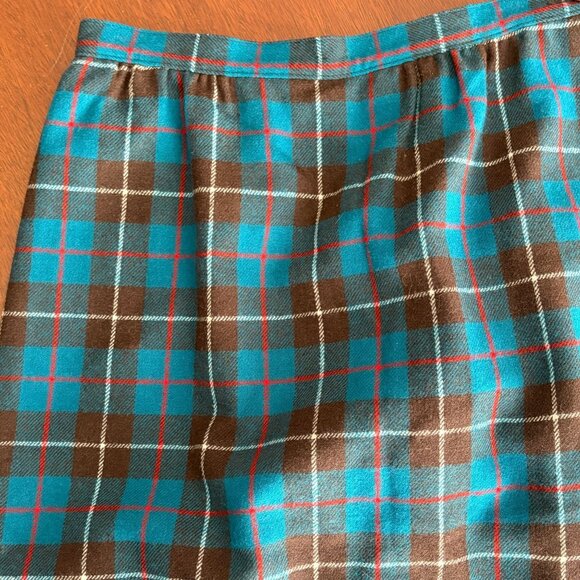 Vtg Pendleton Wool Tartan Teal Plaid Skirt USA Womens vintage size 10 - Picture 3 of 7